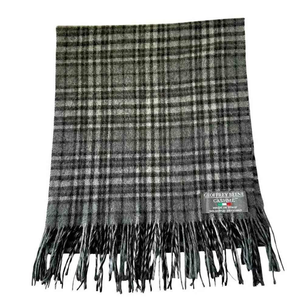 Geoffrey Beene Cashme Gray Plaid Men's Scarf